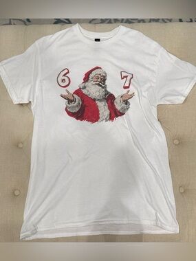 White Santa Graphic Tee with Red Accents